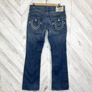 True Religion Jeans Mens 30x33 Bootcut Y2K Flap Pockets Distressed Denim